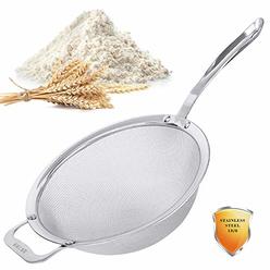 Tiawudi Stainless Steel 18/8 Mesh Strainer, 30 Mesh Extra Fine Quinoa Sieve, with Solid Sturdy Handle, 9" Large Flour Filter with