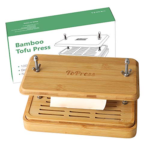 Yarkor Bamboo Tofu Press, Built in Tofu Strainer and Drip Tray - Easily Remove Water from Tofu and other foods