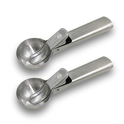 SourceTon Solid Stainless Steel Ice Cream Scoop, SourceTon 2 Packs of Stainless steel Ice Cream Spoon with Easy Trigger, Dipper for