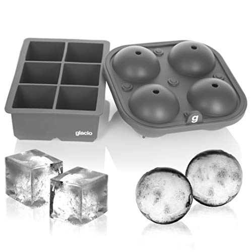 Glacio glacio Ice Cube Molds - 2 inch Big Cubes & 2.5 inches Large Sphere Ice  Mold Set - Charcoal