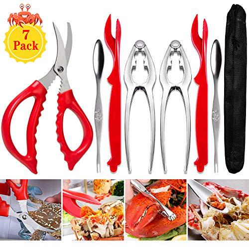 AVIDE Crab Leg Crackers and Tools - Shellfish Nut Cracker for Nut Stainless Steel Seafood Crackers & Forks Cracker Set