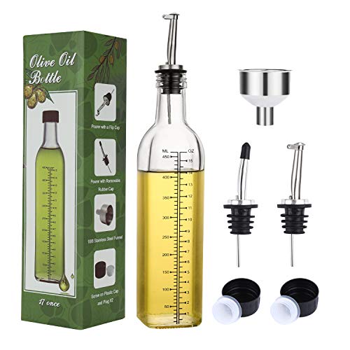 Aozita 17oz Glass Olive Oil Dispenser Bottle - 500ml Clear -Oil & Vinegar Cruet with Pourers and Funnel - Olive Oil Carafe