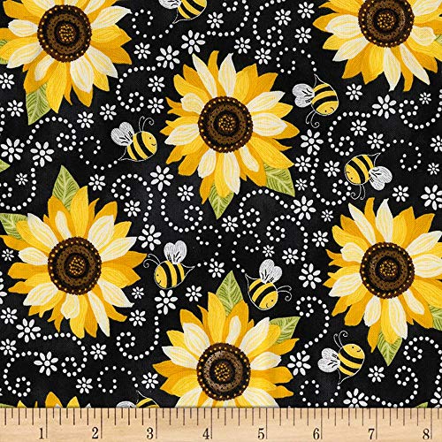 Timeless Treasures You Are My Sunshine Sunflower & Bee Chalkboard Fabric, Black, Fabric By The Yard