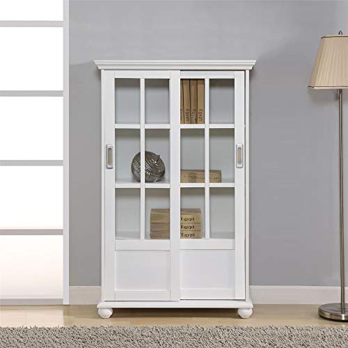 Ameriwood Home Aaron Lane Bookcase with Sliding Glass Doors, White White