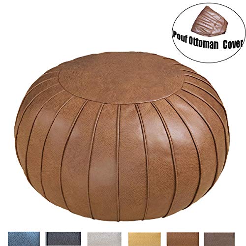 Thgonwid Handmade Suede Pouf Footstool Ottoman Faux Leather Poufs 23" x 14" - Storage Round Floor Cushion Footstool for
