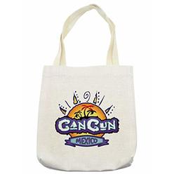 Ambesonne Cancun Tote Bag, Cancun Mexico Funky Calligraphy with Palm Trees and Sun on the Background, Cloth Linen Reusable