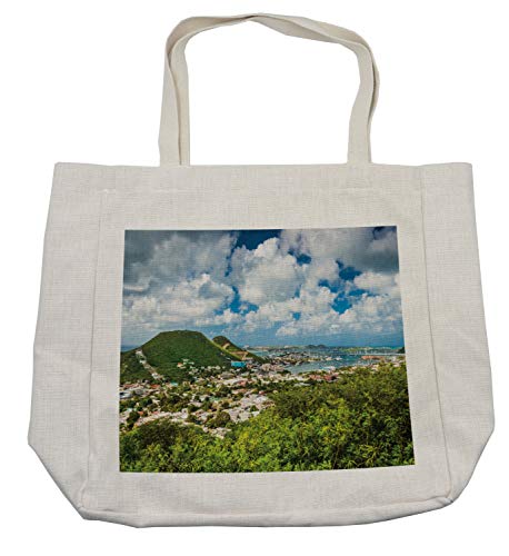 Ambesonne Dutch Shopping Bag, Cityscape Photo of Philipsburg Capital City of Sint Marteen Island from Antilles, Eco-Friendly