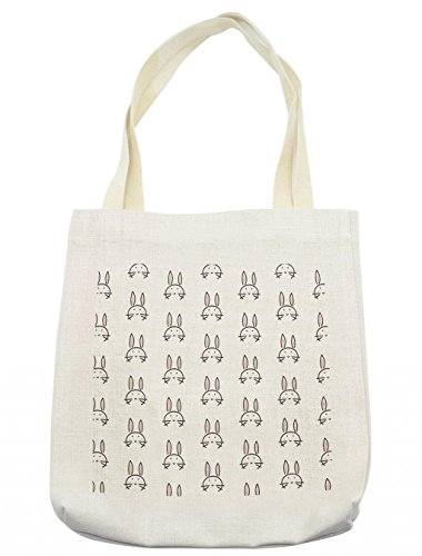 Lunarable Japanese Tote Bag, Abstract Print Japanese Cartoon Bunny Seamless Pattern Design, Cloth Linen Reusable Bag for