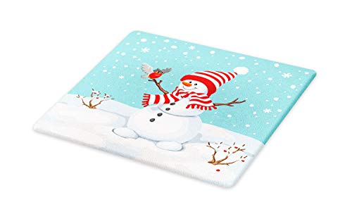 Ambesonne Snowman Cutting Board, Winter Time Snow Silhouette with a Bird and Branches Happy Christmas Design, Decorative