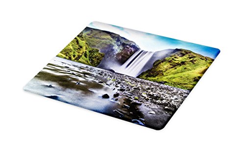 Lunarable Waterfall Cutting Board, Skogafoss Waterfall in Iceland Rocky River and Highlands in Evening, Decorative Tempered