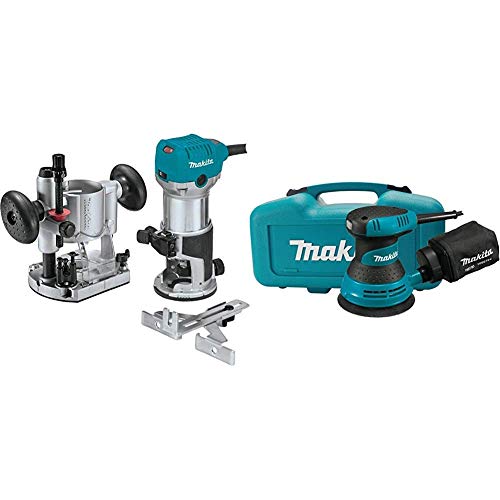Makita RT0701CX7 1-1/4 HP Compact Router Kit, Fixed and Plunge bases with 5" Random Orbit Sander, Tool Case with BO5030K 5