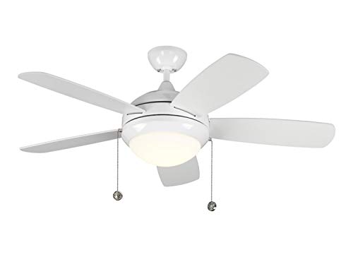 Monte Carlo 5DIC44WHD-V1 Discus Classic II 44" Ceiling Fan with LED Light and Pull Chain, 5 Blades, White