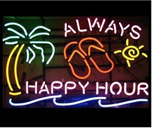 Urby 20"x16" Always Happy Hour Palm Tree Beer Bar Pub Neon Light Neon Sign -Excellent & Unique Handicraft! U51