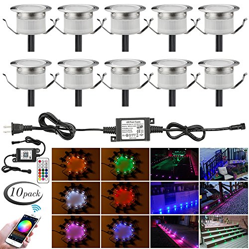 SUMAOTE LED Deck Lights Kit, 10pcs Î¦1.22" WiFi Wireless Smart Phone Control Low Voltage Recessed RGB Deck Lamp In-ground Lighting