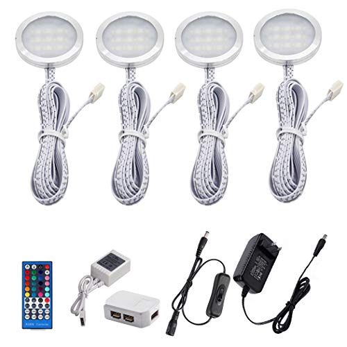 AIBOO RGBWW RGB + Warm White Color Changing Christmas Xmas Under Cabinet LED Lights Kit IR Remote Puck Lights for Kitchen