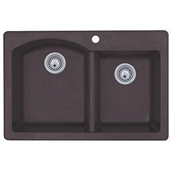 Swanstone QZ03322DB.077 Granite 1-Hole Dual Mount Double-Bowl Kitchen Sink, 33-in L X 22-in H X 9-in H, Nero