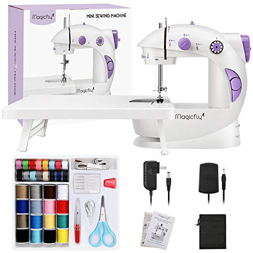 MiniaPortableaSewingaMachine Magicfly Mini Sewing Machine for Beginner,  Dual Speed Portable Sewing Machine Machine with Extension Table, Light,  Sewing Kit