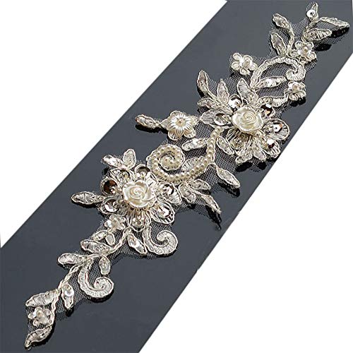 Zthread Bling Paillette Rhinestones Lace Appliques Pearl Beaded Bridal Sash Belt Applique Sewing Patch for DIY Wedding Dress Shoes