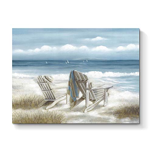TAR TAR STUDIO Abstract Seascape Canvas Wall Art: Beach Chair on Sand Painting Print for Bedroom ( 24'' x 18'' x 1 Panel )