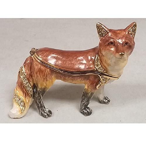 Home and Holiday Shops Red Fox Bejeweled Austrian Crystal Enameled Jewelery Trinket Box
