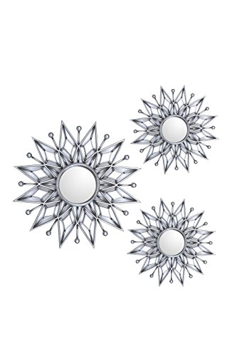 All American Collection New Separated 3 Piece Decorative Mirror Set, Wall Accent Display (Silver Star)