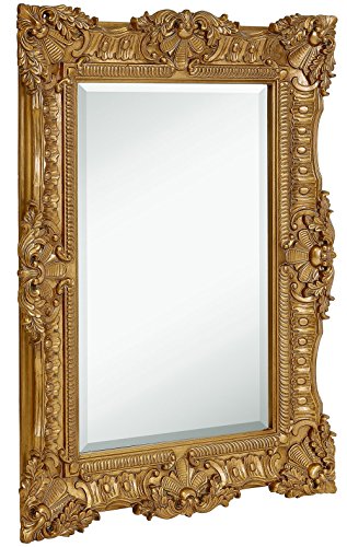 Hamilton Hills Large Ornate Gold Baroque Frame Mirror | Aged Luxury | Elegant Rectangle Wall Piece | Vanity, Bedroom, or