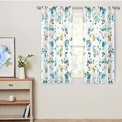 MRTREES Printed Sheer Curtains 45 inches Long Living Room Floral Leaf Print Window Curtain Sheers Bedroom Window Treatment Set