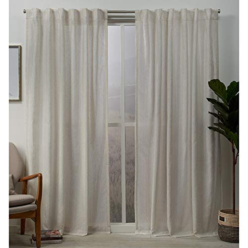 Exclusive Home Curtains Muskoka Teardrop Slub Embellished Hidden Tab Top Curtain Panel Pair, 54x96, Natural