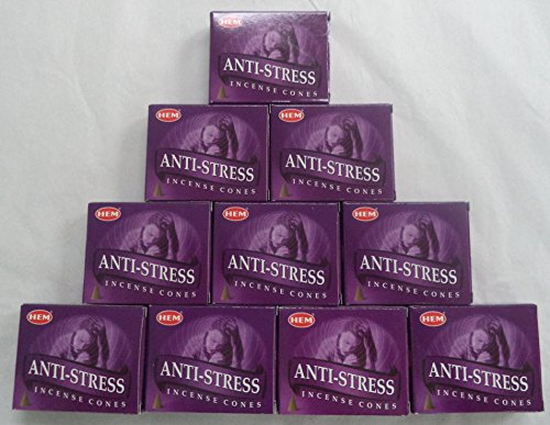 HEM Incense Cones: Anti Stress - 10 Packs of 10 = 100 Cones