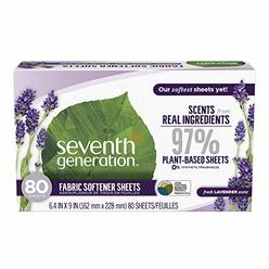 Seventh Generation Fabric Softener Sheets, Lavender, 80-Count (Pack of 2) Packaging May Vary