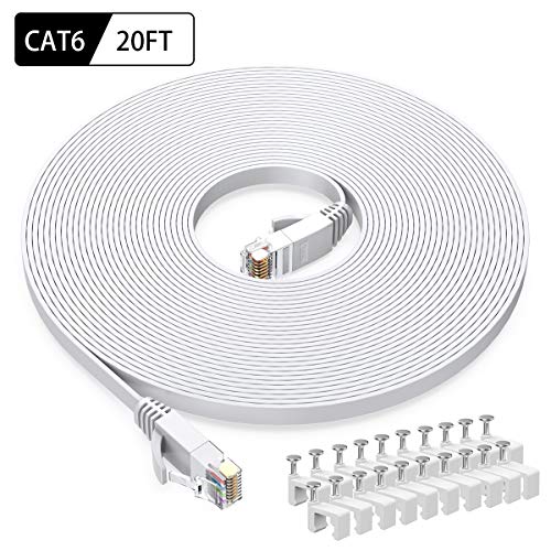 BUSOHE Cat6 Ethernet Cable 20 FT White, BUSOHE Cat-6 Flat RJ45 Computer Internet LAN Network Ethernet Patch Cable Cord - 20 Feet