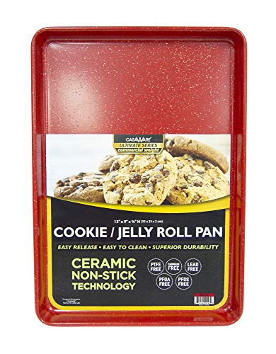 casaWare 13 x 9 x 1-Inch Ultimate Series Commercial Weight Ceramic Non-Stick Coating Cookie/Jelly Roll Pan (Red Granite)