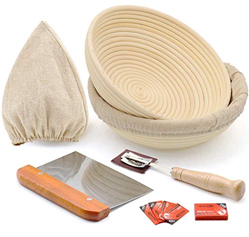 TTmagic 10" Round Banneton Bread Proofing Basket 2 Set, Sourdough Rising Baking Bowl Kit, Gifts for Artisan Bread Making Starter,
