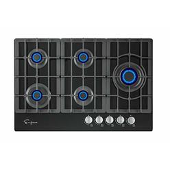 Empava 30 Inch Gas Stove Cooktop LPG/NG Convertible with 5 Italy SABAF Burners Tempered Glass in Black