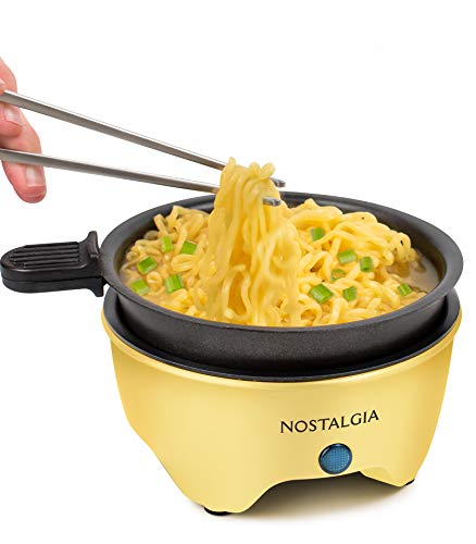 Nostalgia MSK5YW MyMini Personal Electric Skillet & Rapid Noodle Maker Perfect For Ramen, Pasta, Mac & Cheese, Stir Fry,