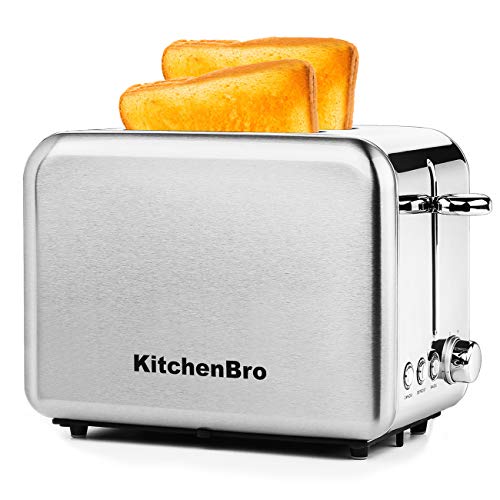 KitchenBro KT-3281 Toaster 2 Slice, Compact Bread Toasters Stainless Steel  Housing best rated prime, 2 Extra Wide Slots Mini Toaster,Stainless