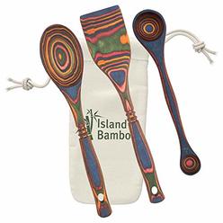 Island Bamboo Rainbow Pakkawood Baking Set â€“ 3 Piece Kitchen Bakeware Set with Spoon, Spatula, Double-sided 1 TBS & 1 tsp
