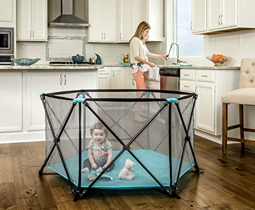 Regalo My Portable Play Yard Indoor and Outdoor, Bonus Kit, Includes Carry Case, Washable, Aqua, 6-Panel