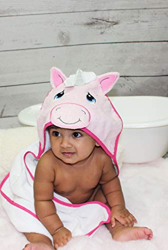 Precious Moments Sparkle Unicorn Hooded Towel, White/Pink