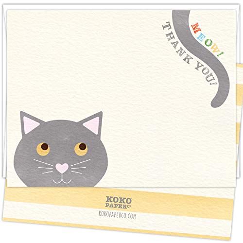 Koko Paper Co Meow! Thank you! Cat Thank You Cards. Set of 25 Cards and White Envelopes. Puur-fect Way to Say Thank You!