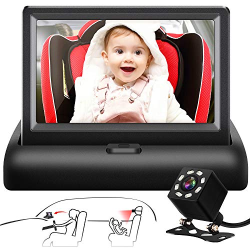 Shynerk Baby Car Mirror, 4.3'' HD Night Vision Function Car Mirror Display, Safety Car Seat Mirror Camera Monitored Mirror