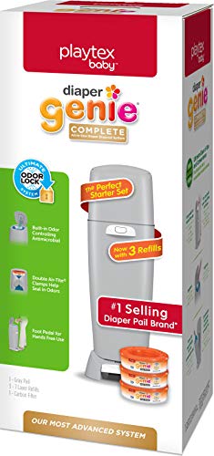 Diaper Genie Playtex Diaper Genie Complete Diaper Pail, with Built-in Odor Controlling Antimicrobial, Includes 1 Pail and 3 Max Fresh