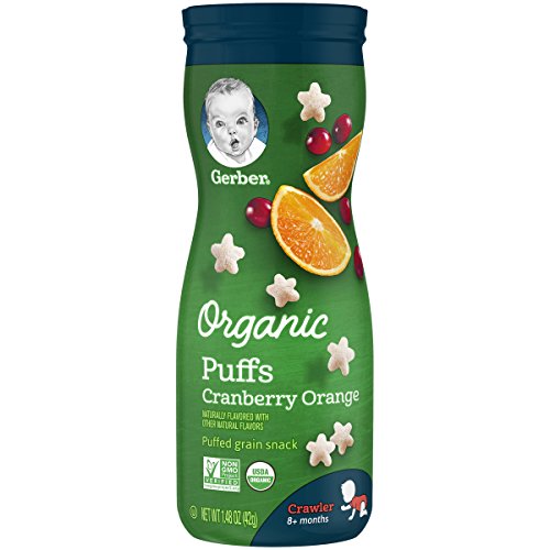 Gerber Organic Puffs Cereal Snack, Cranberry Orange, 1.48 Ounces, 6 Count