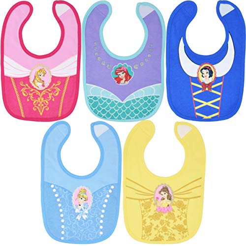 Disney Princess Baby Girls 5 Pack Bibs Belle Cinderella Snow White Ariel Infant