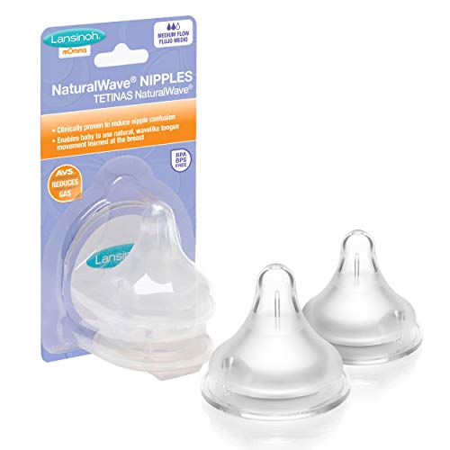 Lansinoh NaturalWave Bottle Nipples, Medium Flow, 2 Count