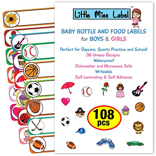 Little Miss Label LITTLE MISS LABEL Baby Bottle Labels, Daycare Labels. Name  Labels for Daycare, School & Sports. Self Laminating, Heat