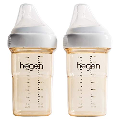 Hegen Baby Bottles â€“ Anti Colic Baby Bottles Wide Neck - Breastfeeding System 8 oz with Medium Flow Teats (2 Pack)