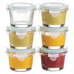 FineDine Superior Glass Baby Food Storage Containers - Set of 6-4 Oz Containers with Airtight BPA-Free Locking Lids - Baby Food