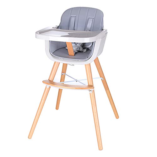 Foho Baby High Chair, 3 in 1 Convertible Wooden High Chair with Cushion, Removable Tray, and Adjustable Legs for