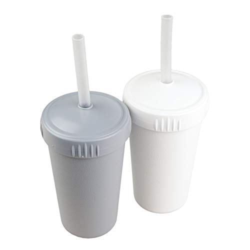 Re Play Re-Play Made in USA 2pk Straw Cups with Reusable Silicone Straw in Grey and White | Made from Eco Friendly Heavyweight